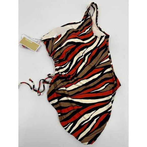 NWT Michael Michael Kors MM9F1074 One-Shoulder Zebra Swimsuit Size 10 - Picture 5 of 12